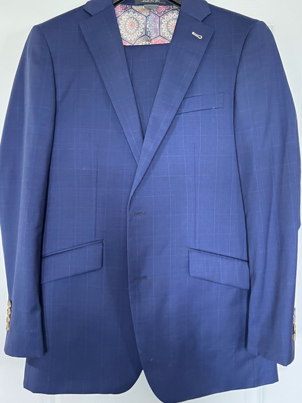Men's Navy Windowpane Two-Button Suit Jacket with matching Pants